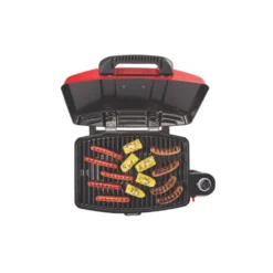 Coleman Road Trip Sportster® Propane Gas Grill -Outdoor camping equipment-Coleman 2000020947 coleman sportster grill open red with food angle 1 1