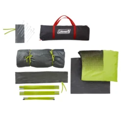 Coleman 4-Person Dark Room Sundome Tent -Outdoor camping equipment-Coleman 2000032253 coleman dark room tent 4p unassembled green turquoise high angle 1