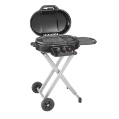 Coleman RoadTrip® 225 Portable Stand-Up Propane Grill -Outdoor camping equipment-Coleman 2000033048 225 Stand Up Coleman Black Angle Grill Open20copy