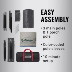 Coleman 4-Person Cabin Tent With Enclosed Weatherproof Screened Porch, Evergreen -Outdoor camping equipment-Coleman 2000035607 Congaree ATF 6 1 1