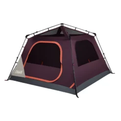 Coleman Skylodge™ 4-Person Instant Camping Tent, Blackberry -Outdoor camping equipment-Coleman 4P CbnInstnt Blckbrry 2 FrontAngleRight FlyOff