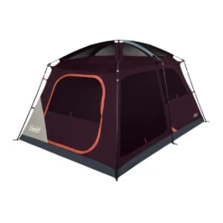 Coleman Skylodge™ 8-Person Camping Tent, Blackberry -Outdoor camping equipment-Coleman 8P CbnCnvntnlIntrnlScrnRm Blckbrry 1 FrontAngleRight FlyOff WindowsUp