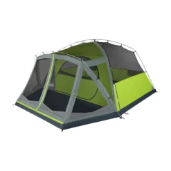 Coleman Skydome™ 6-Person Camping Tent With Screen Room, Rock Grey -Outdoor camping equipment-Coleman 8P DmScrnPrch RckGry 2 FrontAngleLeft FlyOff WindowsDown