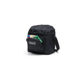 Coleman CHILLER™ 9-Can Soft-Sided Portable Cooler 12 Coleman CHILLER™ 9-Can Soft-Sided Portable Cooler -Outdoor camping equipment-Coleman Chiller 9 Soft Cooler With Liner Black 2158131 Front Aerial Zipper Open With Snacks and Cans 0003 v1