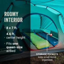 Coleman Skydome™ 4-Person Camping Tent With Full-Fly Vestibule, Evergreen -Outdoor camping equipment-Coleman Coleman 2000037516 Skydome FullFlyVest 4P ATF6
